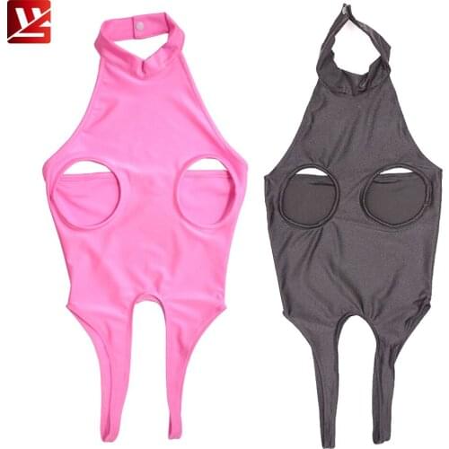 Woman Erotic Crotchless Nightie Breast Exposing Catsuit Open Crotch Bodysuit Halter Neck Sexy Shapewear Breathable Sex Corsets