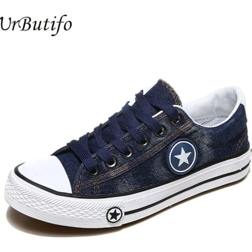 UrButifo Denim Shoes Women Summer Vulcanized Shoes Lace-up Casual Shoes Adult Woman Sneakers 2019 Trainers Schoenen Vrouw