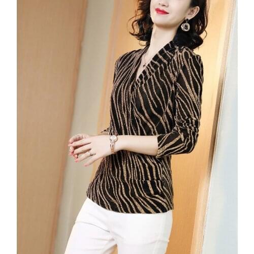 Women Spring Autumn Style Blouses Shirts Lady Casual V-Neck Leopard Printed Long Sleeve Blusas Tops DD8230