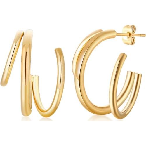 Fashion Geometric Triple Tube Hoop Earrings for Women Irregular Design Statement Stylish Earrings