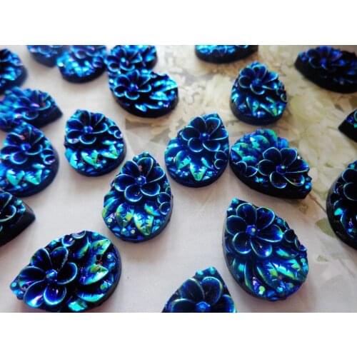 ZBROH 100pcs deep blue AB colour crystal sew on rhinestone drop shape Parquet flatback 13*18mm resin gem stones free shipping