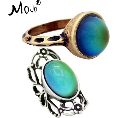 2PCS Vintage Bohemia Retro Color Change Mood Ring Emotion Feeling Changeable Ring Temperature Control Ring for Women RG002-RS053
