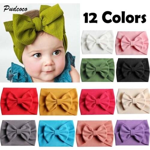 2019 Brand Baby Girl Rabbit Bowknot Turban Cotton Headband Elastic Hair Band Headwrap Accessories Solid Baby Headwear 12 Colors