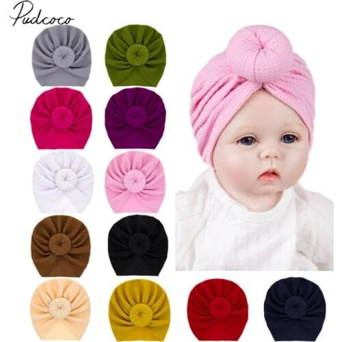 2019 Baby Accessories Newborn Toddler Kids Baby Boy Girl Solid Knot Hats Turban Cotton Beanie Candy Color Hat Winter Warm Cap