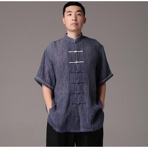 2021 New Corrugated Linen Unisex Kung Fu Tai Chi Uniform Traditional Chinese Clothing Summer Short Sleeves Free Shipping