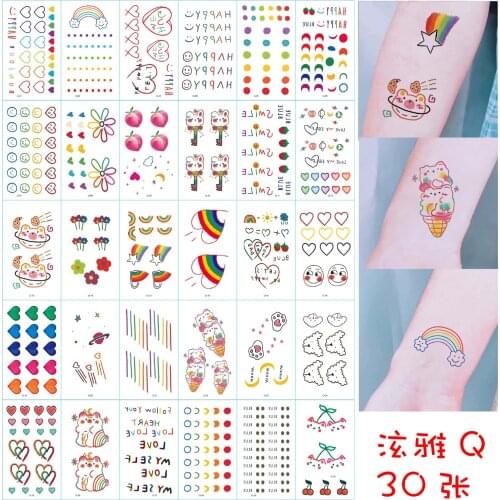 30pcs/lot HyunA ins Series Small Colorful Rainbow Expression Waterproof Temporary Tattoo Sticker Face Hand Body Art Fake Tattoo
