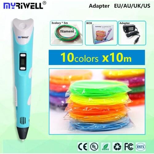 3d pen myriwell 3 d print pen with LED display 1.75mm abs100m filament Child birthday gift Drawing Tool free filament 3d handle