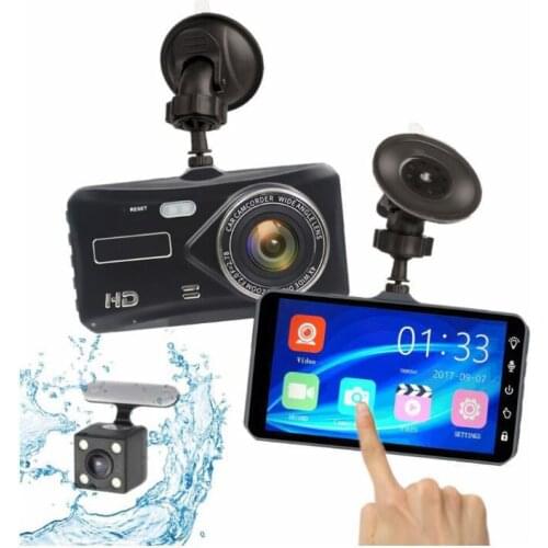 4" Full HD 1080P IPS Car Camera Dual Lens Dash Cam Night Vision Recorder G-sensor Parking Front+Rear Car DVR
