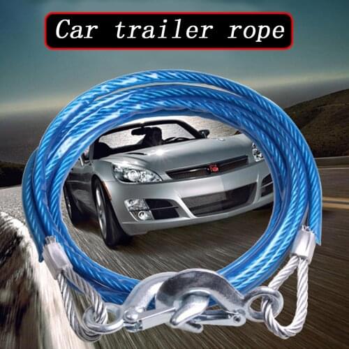 4 Meters 5 Tons Car Towing Rope Steel Wire Traction Rope Emergency Equippment Pull Rope With Hook Heavy Duty