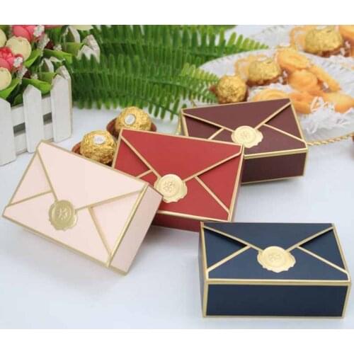 50pcs Envelope Shape Bronzing Candy Box Gift Box Party Favors Birthday Xmas Wedding Decoration Cosmetic Jelwery Packaging Bag