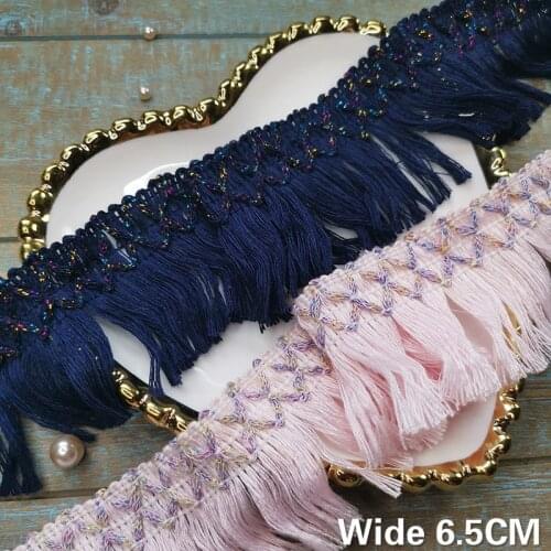 6.5CM Wide Pink Blue Cotton 3D Embroidery Fringed Braided Lace Fabric Ribbon DIY Curtains Clothing Dress Tassel Sewing Supplies