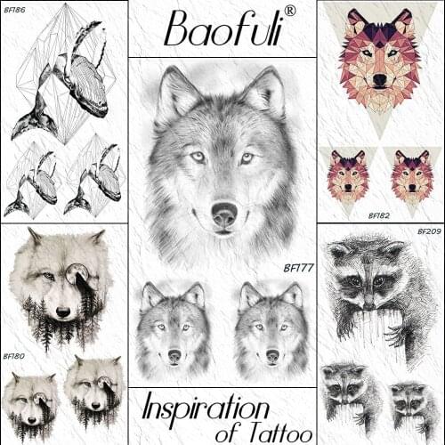 Baofuli Tribal Wolf King Geometric Temporary Tattoo Sticker Whale Body Arm Forest Painting Tattoos Fake Tatoo Art