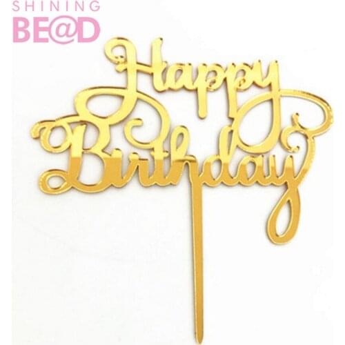 Free shipping,happy birthday acrylic mirror gold cake topper for party decorations ,100 pcs /lot