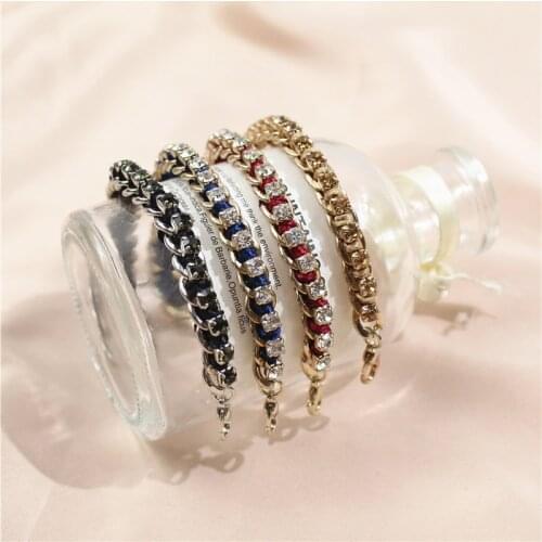 Many Colors New Fashion Hand Made Knit Shining Crystal Bracelets Chain Hand Jewelry Gift for Women Girls Party