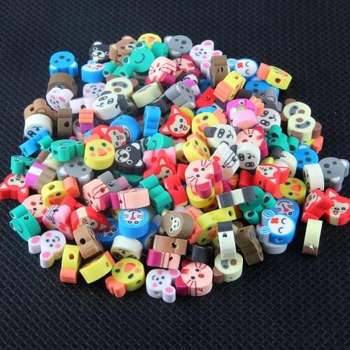 100pcs Mix Animal Fruit Style Polymer Clay Spacer Beads DIY Bracelet Necklace Accessories Loose Cute Clay Beads Children Jewelry