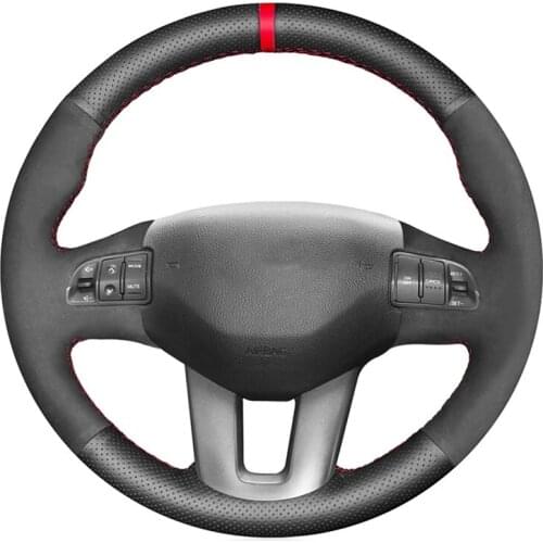 Black Suede Leather Red Marker Handsewing Car Steering Wheel Cover for Kia Ceed Cee'd 2010-2012 Sportage 3 2011-2013 2014 2015