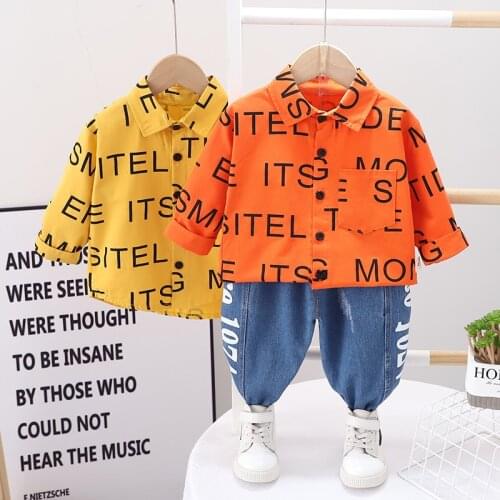 Childrens clothing autumn boy suit 2021 new Korean baby clothing baby English alphabet shirt childrens casual pants childrens