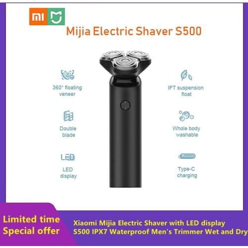 Xiaomi Mijia Electric Shaver S500 IPX7 Waterproof Mens Shaver Trimmer Wet and Dry, Easy to Carry and Clean LED Display