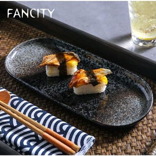 FANCITY Japanese sushi plate oval plate home creative ceramic tableware dish fish plate dessert plate specialty snack plate