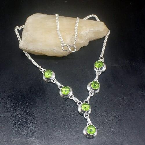 Gemstonefactory Jewelry Big Promotion Unique 925 Silver Natural Amazing Green Peridot Women Chain Necklace 42cm 202101497