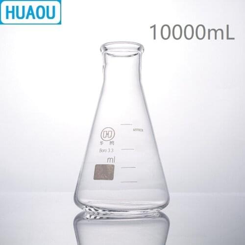 HUAOU 10000mL Erlenmeyer Flask 10L Borosilicate 3.3 Glass Narrow Neck Conical Triangle Flask Laboratory Chemistry Equipment