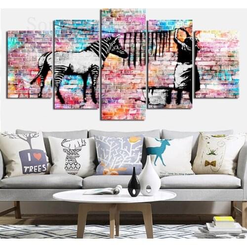 Canvas Painting Wall Art Zebra Painted Graffiti Creative Decoration Painting Home Decoration Living Room Sofa Background