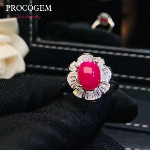 Natural Ruby Flower Rings for Women Wedding Party gifts 7x9mm 2.2Ct Genuine gemstones Fine jewelry 925 Sterling Silver #413
