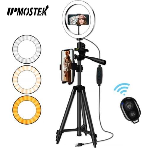 UPMOSTEK Selfie Ring Light Lamp Tripod with Bluetooth Remote Photography Lighting Tripods for Phone SLR Camera Gopro Photo Video