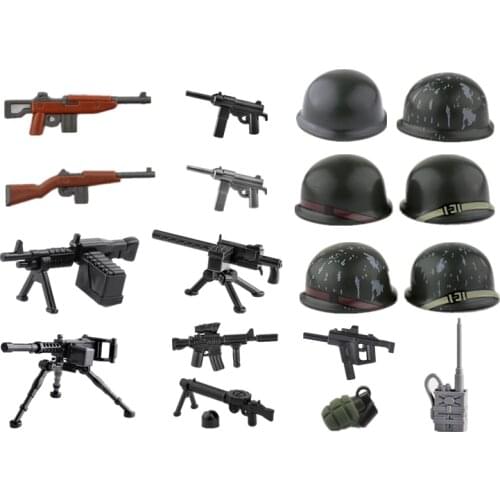 WW2 US Army Soldiers Weapons Building Blocks Helmets Assault Submachine Heavy Machine Guns Carbine Models Military Toys C264