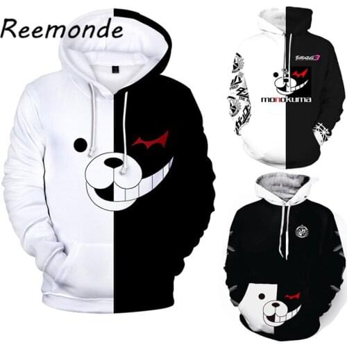 Anime Danganronpa Monokuma Cosplay Costumes Hoodies Sweatshirts White Black Bear Pullover Mens Long Sleeve Hoodies Tops