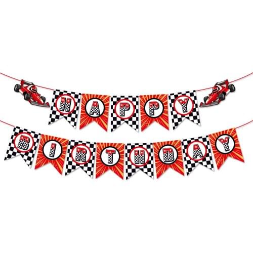 Cool Racing Car Happy Birthday Party Banners Boys DIY Cartoon Car Racer Wall Hanging Bunting Baby Shower Kids Party Decorations