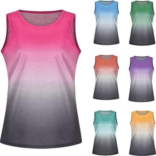 80%HOTOversized Summer Womens Gradient Color Loose TankS1 Top Round Neck Sleeveless Vest Suitable for Home