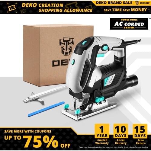 DEKO Jig Saw Variable Speed​Electric Saw with 1 Piece Blades, 2 Carbon Brushes, 1 Metal Ruler, 1 Allen Wrench Jigsaw Po