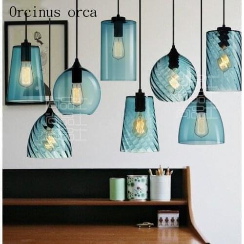 American restaurant chandelier bar simple personality Nordic bar single head color blue glass chandelier Postage free