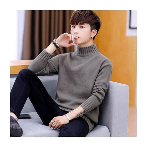 Fashion men Knitted sweaters autumn Winter mens Solid color high collar pullover Casual Long sleeve loose warm Tops