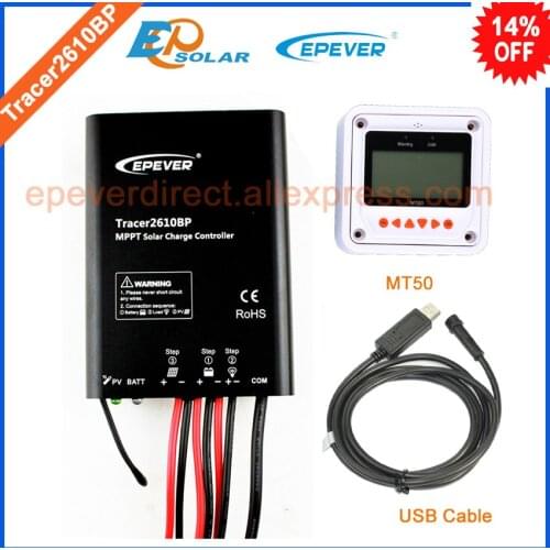 Mppt tracer10A 10amp Tracer2610BP USB cable and MT50 remote meter 12v 24 auto work solar battery controller