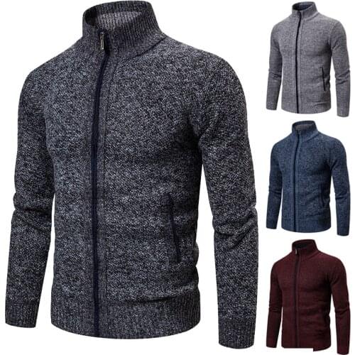 2021 mens autumn/winter coat faux fur warm sweater zipper cardigan fashion jacket thick casual plus-size knitwear