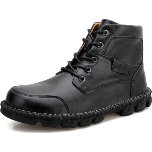 Pop Vogue Men Winter Boots Warm Leather Casual Shoes Soft Sole Comfortable Man Flat Boots for Outdoor Driving Big Size 39-48