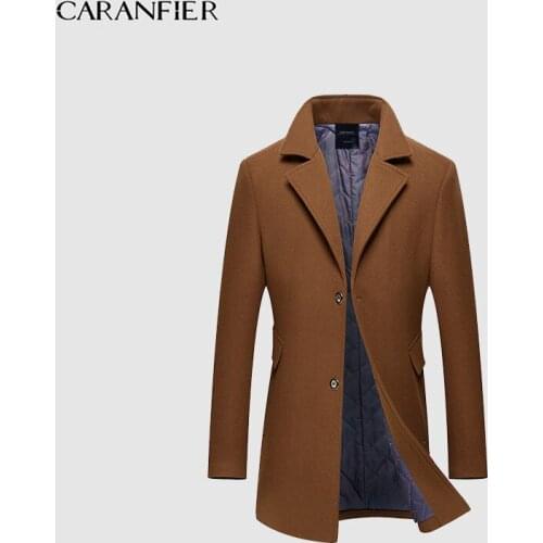CARANFIER Winter New Men Wool Coats Turn-down Collar Solid Color Male sobretudo Fashion Slim Fit Long Men Brand Wool Outerwear