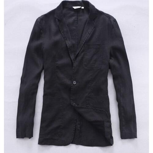 New arrival Italy linen suit men fashion business suits men pure flax brand clothing casual suit mens black blazer masculino