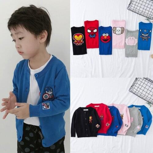 New Autumn Boys Jacquard Sweater Boys Girls Cartoon Super Hero Jumper Knitwear Cotton Cardigans Toddler Sweater Baby Boy Clothes
