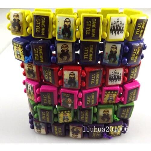 Wholesale Arrival 24 pcs PSY Oppa Gangnam Style Fashion 6 Colors Mix Wood Stretch bracelets