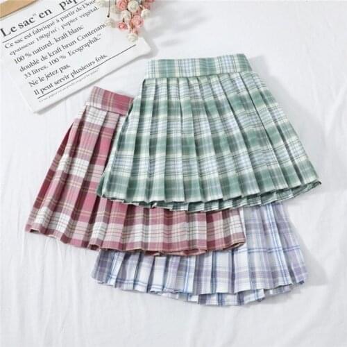 New Girl Pleated skirt Plaid Skirt Summer Culottes Elastic Waist full size Fashion Casual Teens children Mini skirts