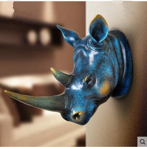 WALL DECORATION CRAFTS, RESIN RHINOCEROS HEAD ARTWORK, BEAUTIFUL ANIMAL HEAD PENDANT