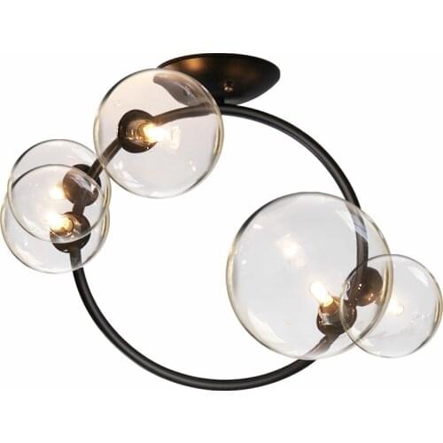 Simple Black LED Chandelier Ceiling Clear Glass Ball Modern Nordic Round Hanging Lights For Bedroom Aisle Corridor Balcony Home
