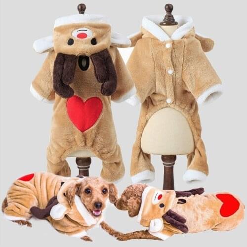 Pet Christmas Clothes Dog Sweater Dog hooded jacket Deer Loaded Warm Coral velvet Coat