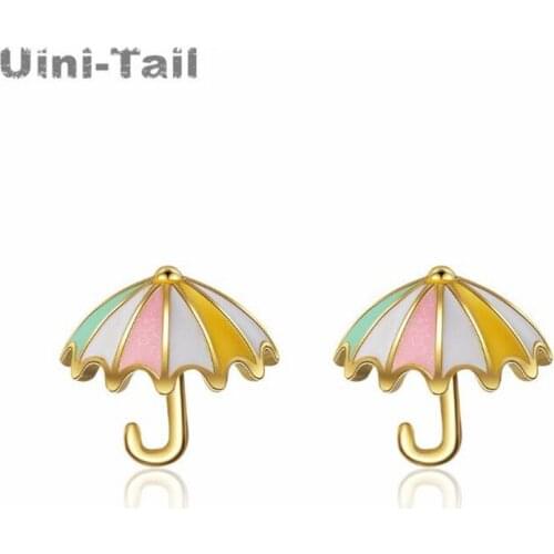 Uini-Tail hot new 925 sterling silver compact color umbrella earrings small fresh Korean temperament personality creative cute