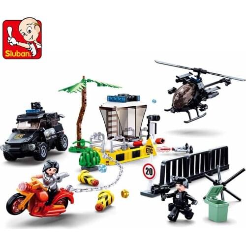 SLUBAN Border Anti-drug M38-B0772 Building Block City Series Police Station Assembled Boy Puzzle Boys Toy Cars Xmas Gift