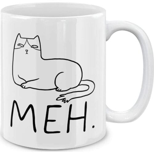 Funny Humor Satire Mugs, Cat Meh Ceramic Coffee Gift Mug Tea Cup, 11 OZ