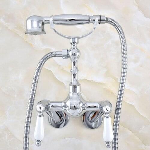 3-3/8" Polished Chrome Bathroom Shower Faucet Bath Faucet Mixer Tap With Hand Shower Head Set Wall Mounted zqg426